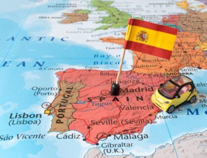 Spain Map, Flag and Car, Travel Concept Stock Photo - Image of tourism, area_ 93219920